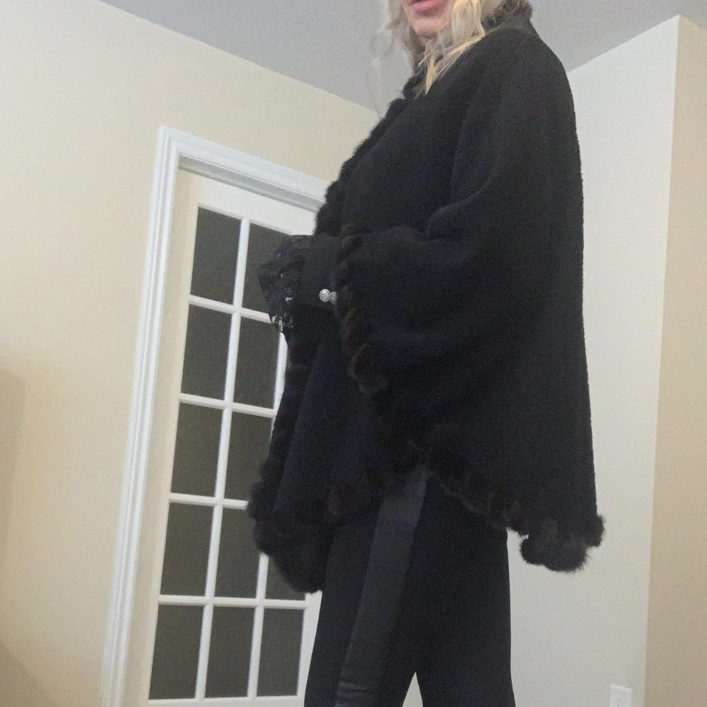 *** SOLD***  Luxurious Alpaga Wool Blend Cape with Mink Trim
